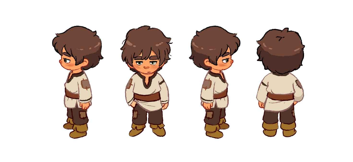 Vuk, the game character, in four views: side, front, other side and back