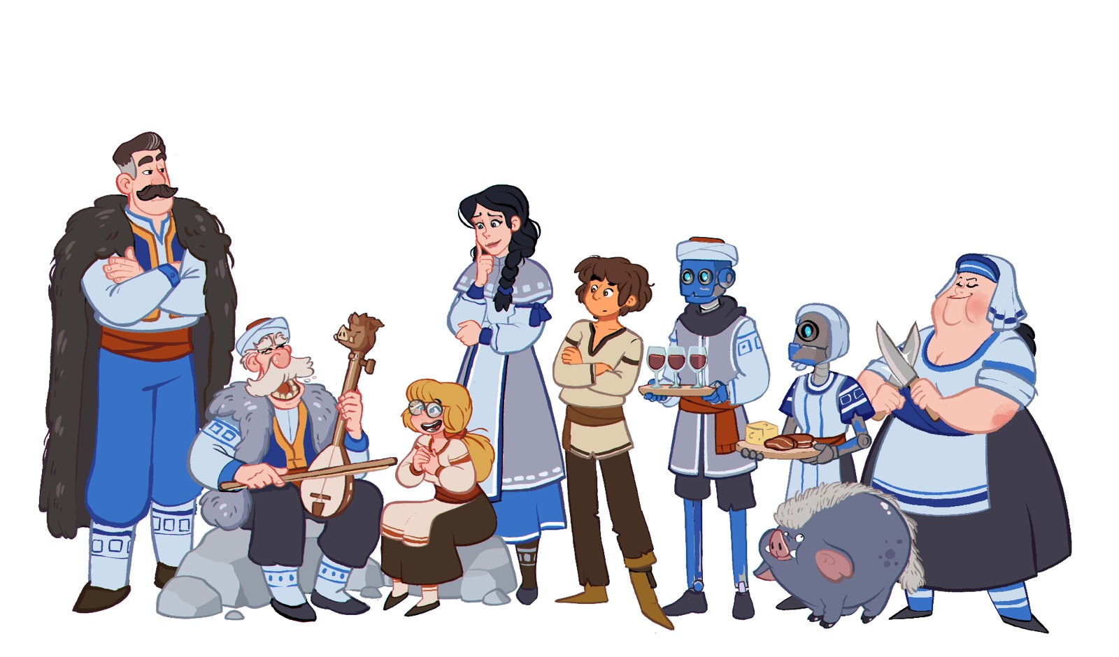 The Bosuni, a line-up of characters