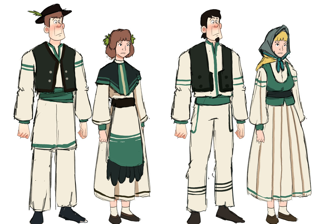 Bosani: two costume options, a man and a woman in each